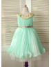 Peter Pan Gold Sequin Collar Mint Green Pleated Chiffon Flower Girl Dress